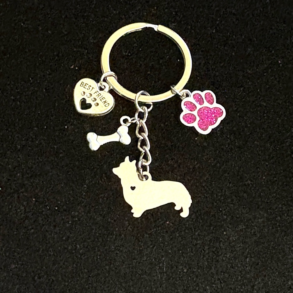 “Best Friend” Corgi dog Keychain with crystal paw print charm